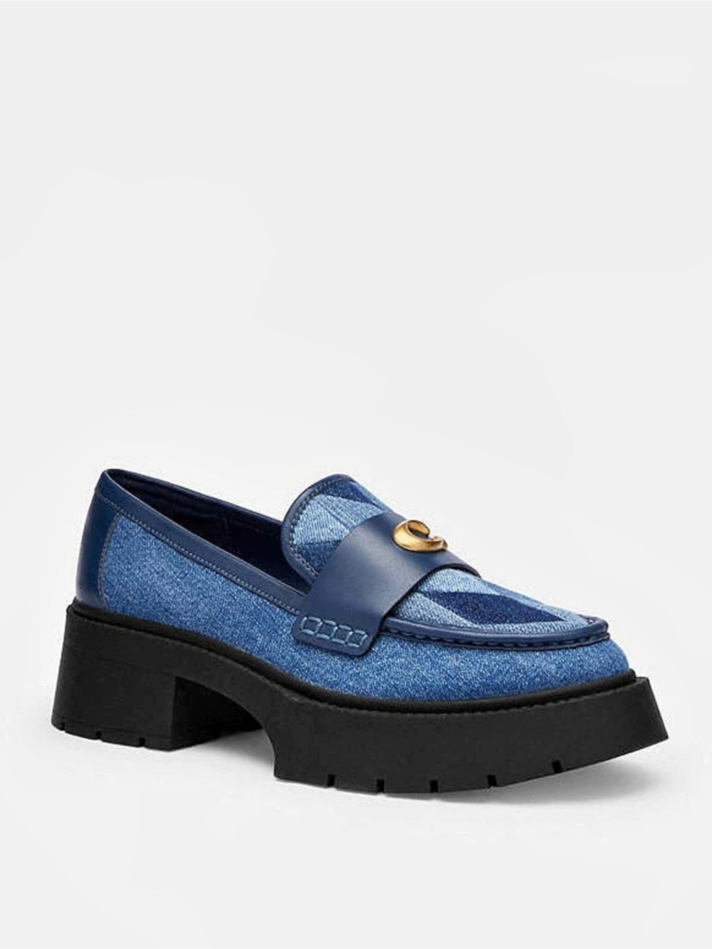 Coach Leah Platform Patchwork In Denim with Quilting Loafers US 7.5